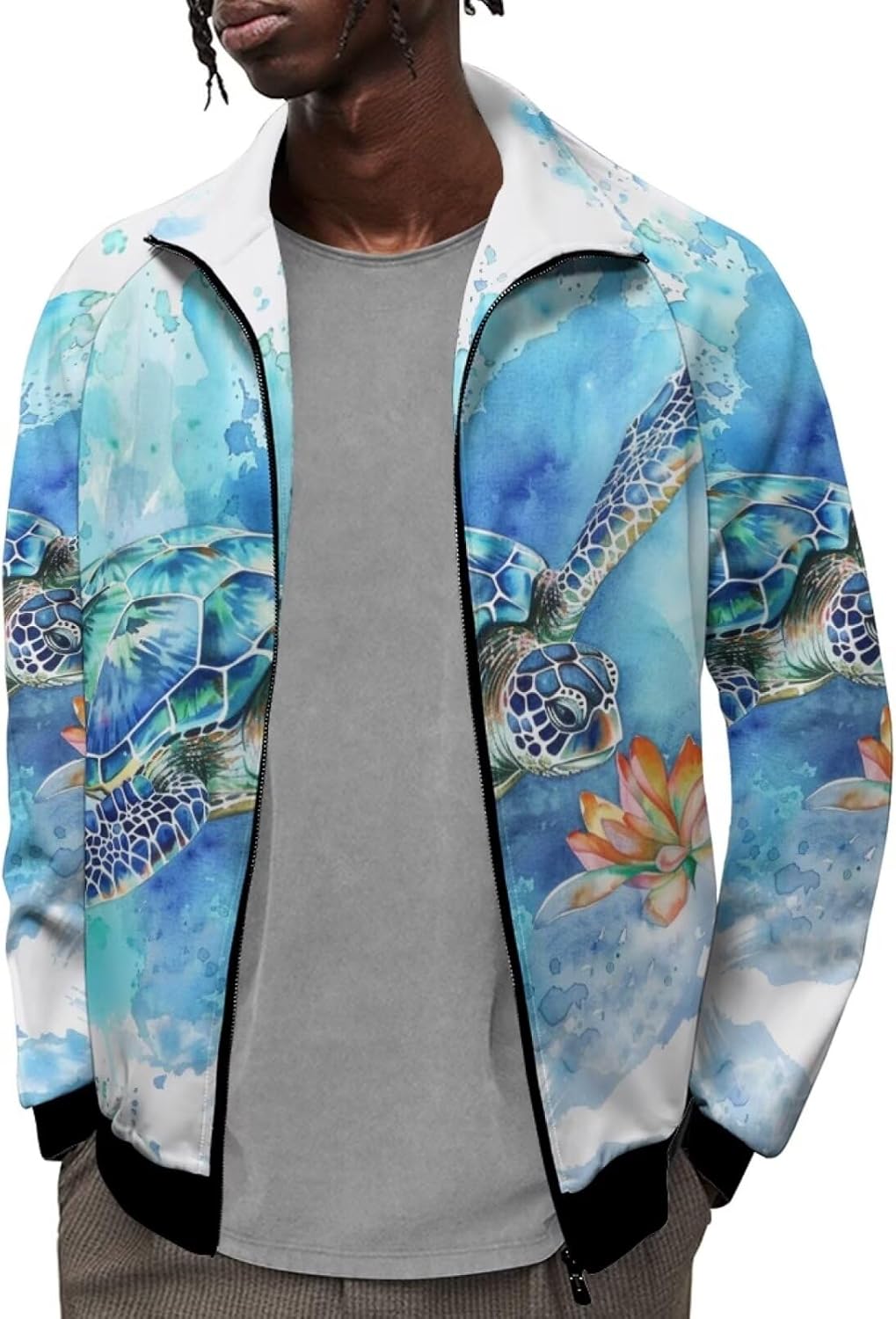 Forchrinse Mens Full Zip Galaxy Fleece Jacket Long Sleeve Light Fall Windbreaker Warm Training Jackets for Running Cycling