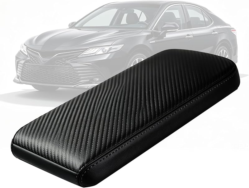 Capa para apoio de braço do console central AOMSAZTO em couro preto com fibra de carbono para Toyota Camry 2025-2026 – 1 unidade