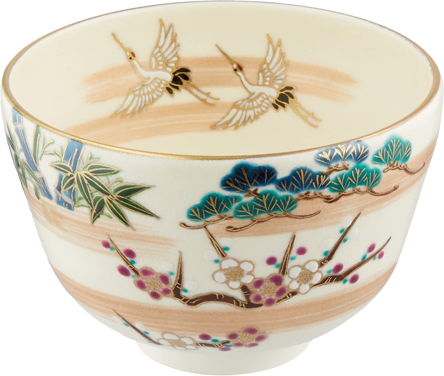 煎茶茶碗6客 魚文 水玉に藻 見込鶴亀 状態良好美品