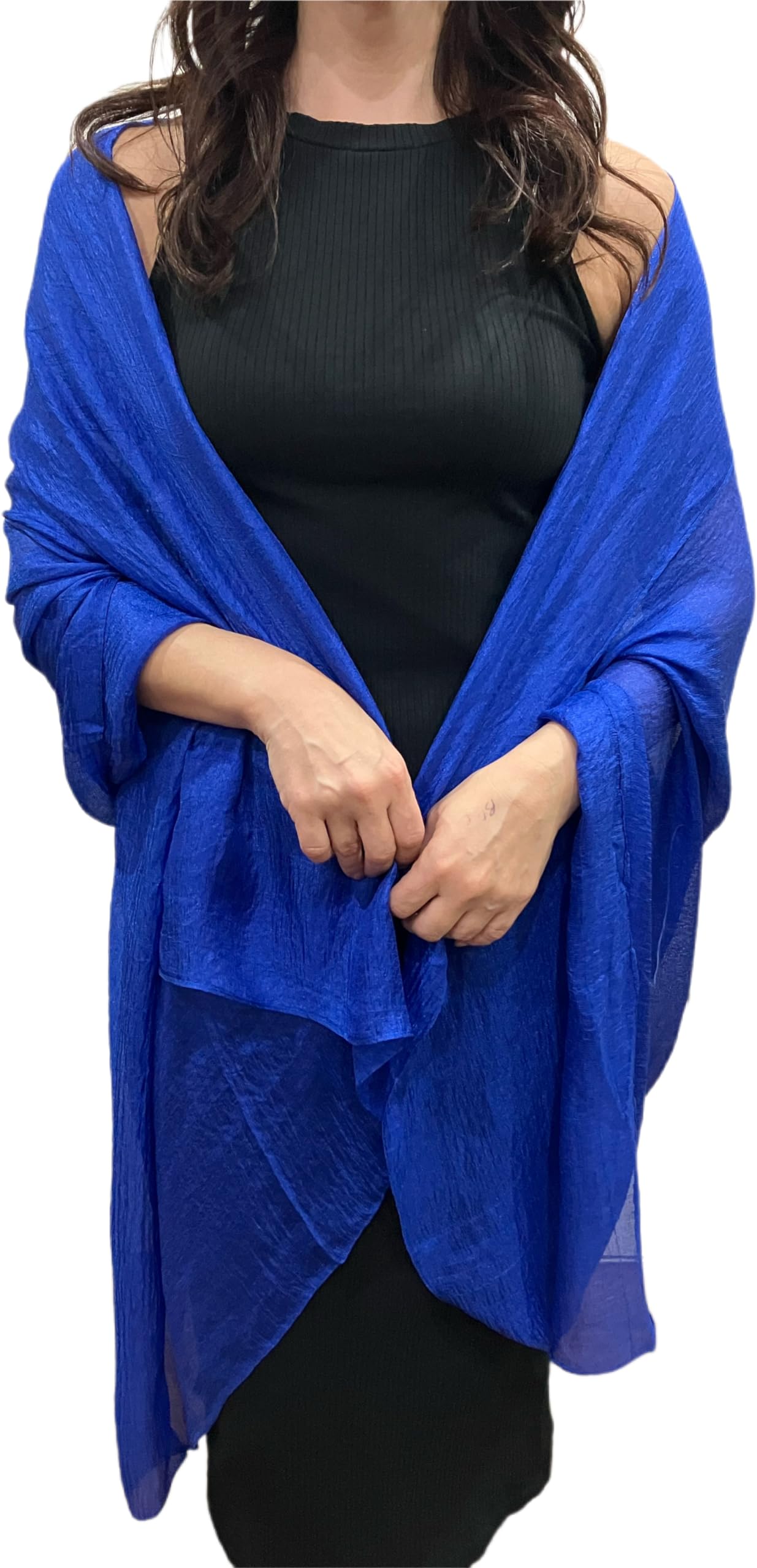Central Chic Large Silky Shimmery Pashmina Shawl Stole Wrap Scarf Weddings Party Scarf For Weddings Bridesmaids Parties (Cobalt Blue)