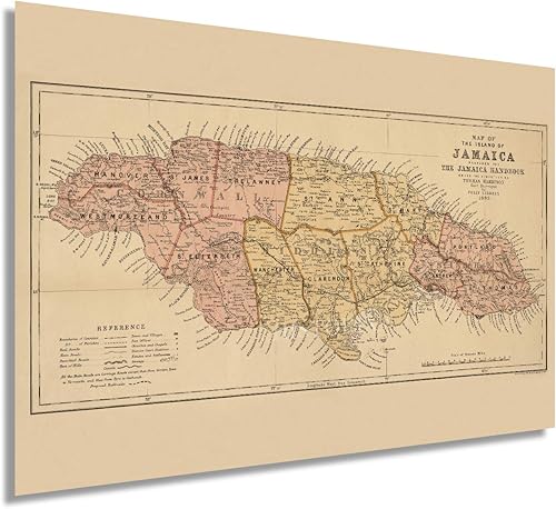 Historix Vintage 1893 Jamaica Mapa  240 x 361in diseño de mapa de Jamaica vintage de la isla de Jamaica