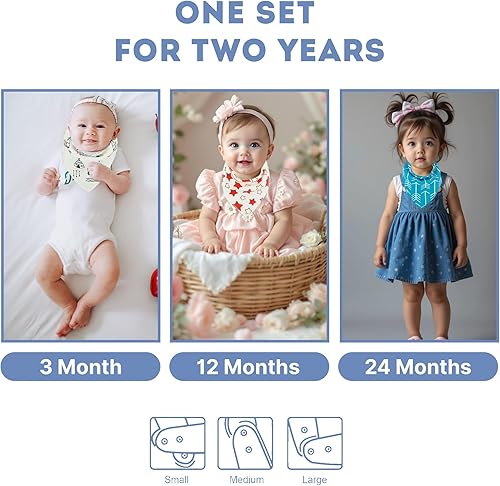 Miniatura 8 de Baberos tipo bandana para bebé, de 3 a 24 meses, de 3 a 24 meses, baberos de algodón orgánico ultra absorbentes para niños y niñas, broches seguros