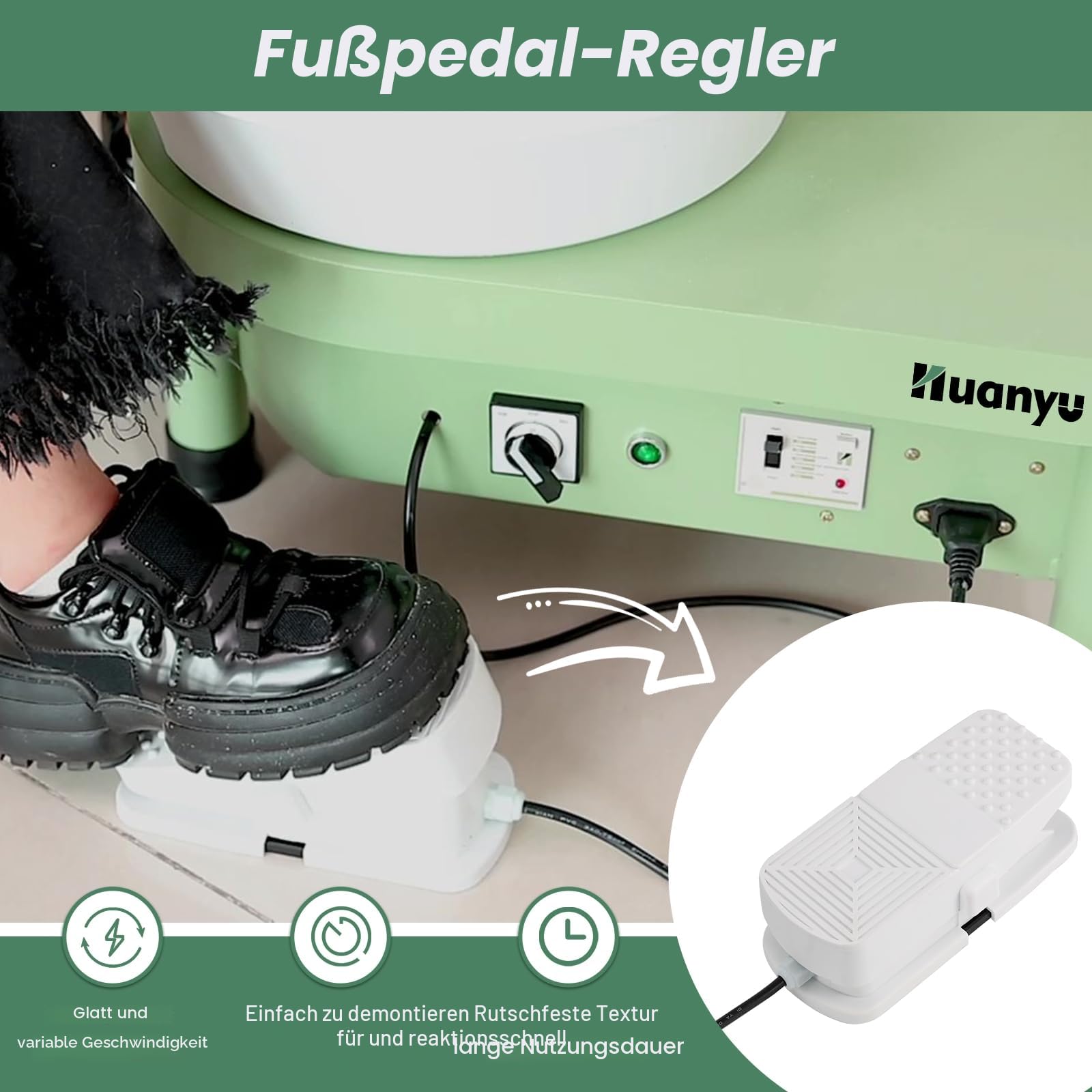 Huanyu Keramik-Maschine mit Fußpedal, 25,4 cm, elektrische Töpfermaschine mit abnehmbarem Becken, für Töpferstudio, Töpferei, Heimwerken, Töpferei, Schule