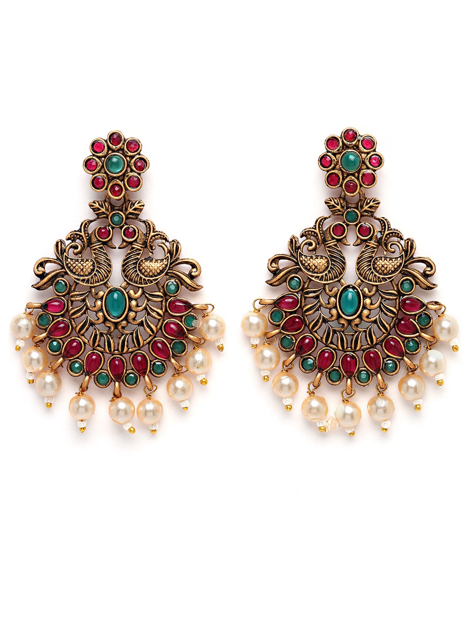 Karatcart Antique Gold Plated Red and Green Kundan Studded Dangler Earrings for Women (B0BG63NL2J) Amazon Price History, Amazon Price Tracker