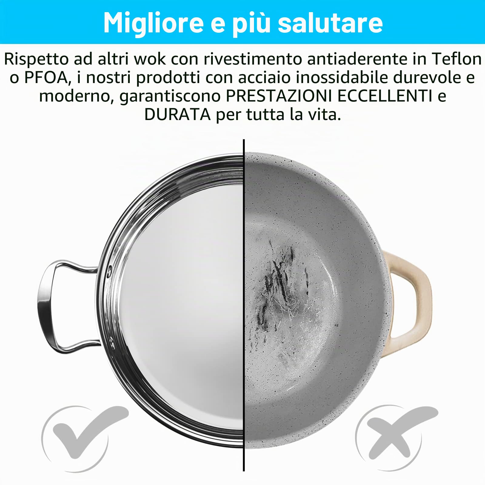 Set di pentole e padelle in acciaio inox, 7 pezzi, con coperchi in vetro, manico per mantenere il freddo, adatto al forno, funziona con piani cottura a induzione/elettrici e a gas, lavastoviglie