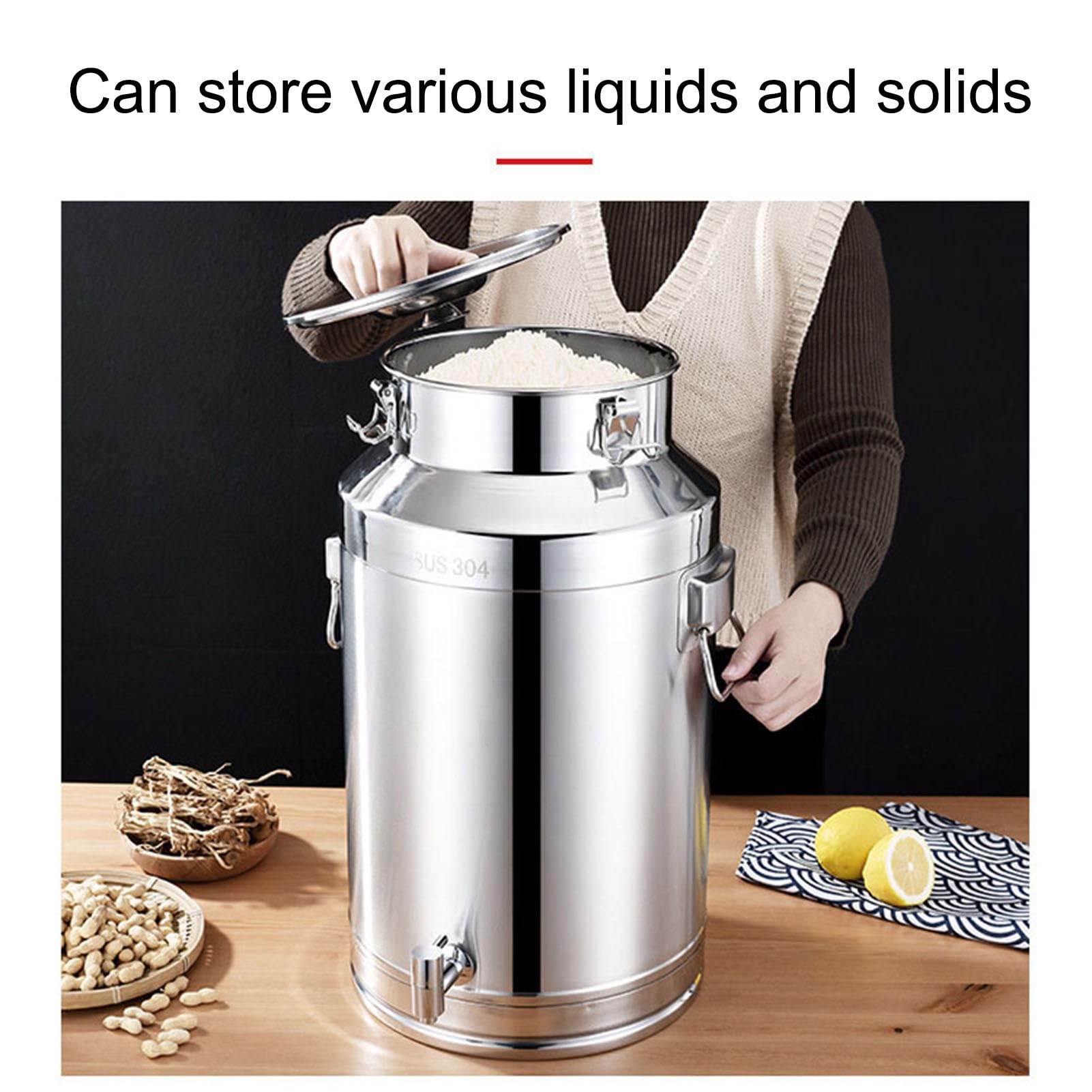 201 Barile di vino in acciaio inox Serbatoio di miscelazione del latte Barile di vino con coperchio di tenuta e rubinetto per la conservazione di liquidi e solidi,18L