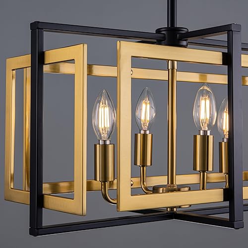 Miniatura 8 de TOCHIC Lámpara rectangular de 8 luces para isla de cocina, color negro y dorado, moderna lámpara lineal de isla para cocina, isla de cocina,