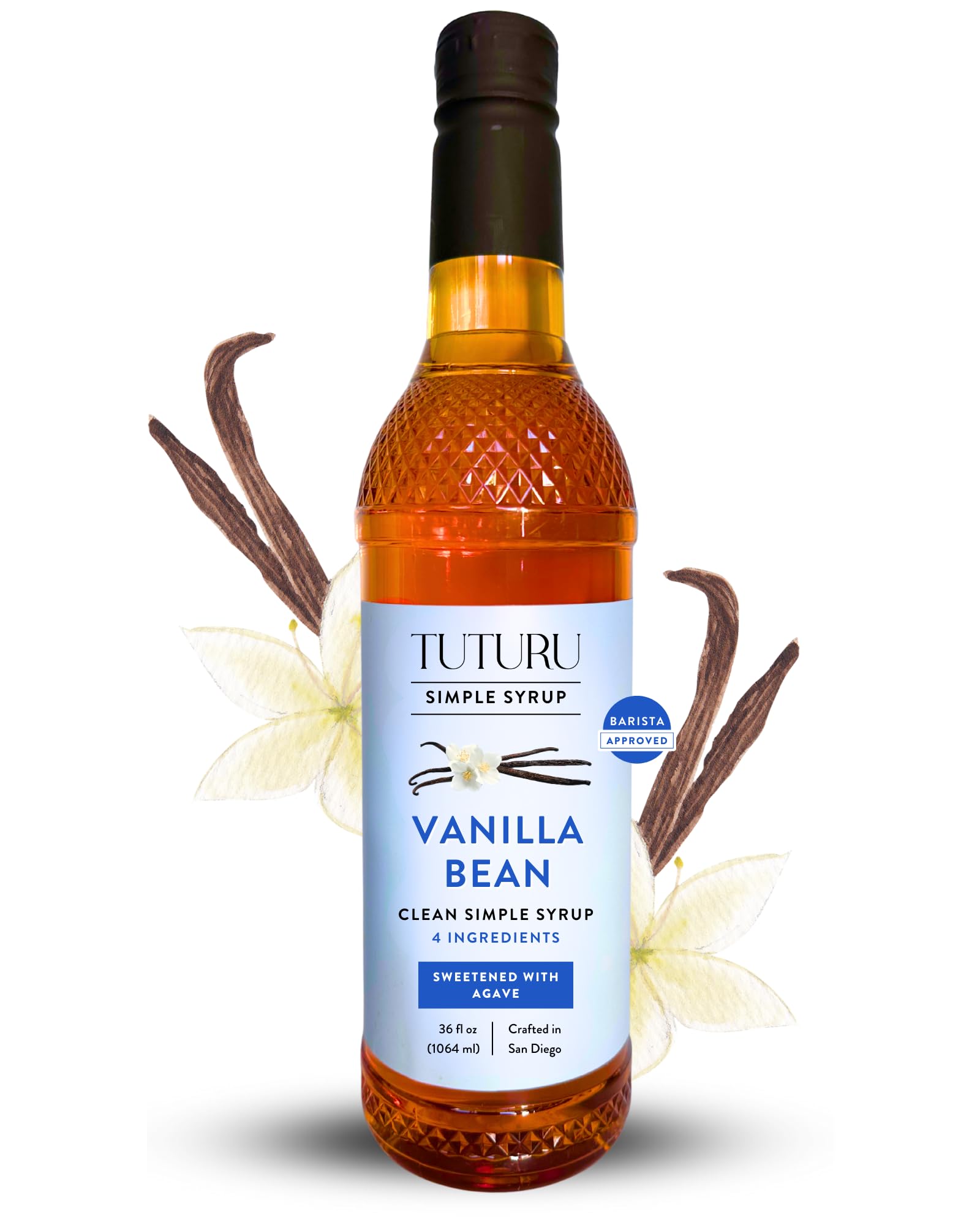 Amazon.com : Vanilla Bean Agave Simple Syrup for Coffee & Cocktails -  Sweetened with Organic Agave Nectar - Infused with Real Vanilla Bean - 36  oz : Grocery & Gourmet Food