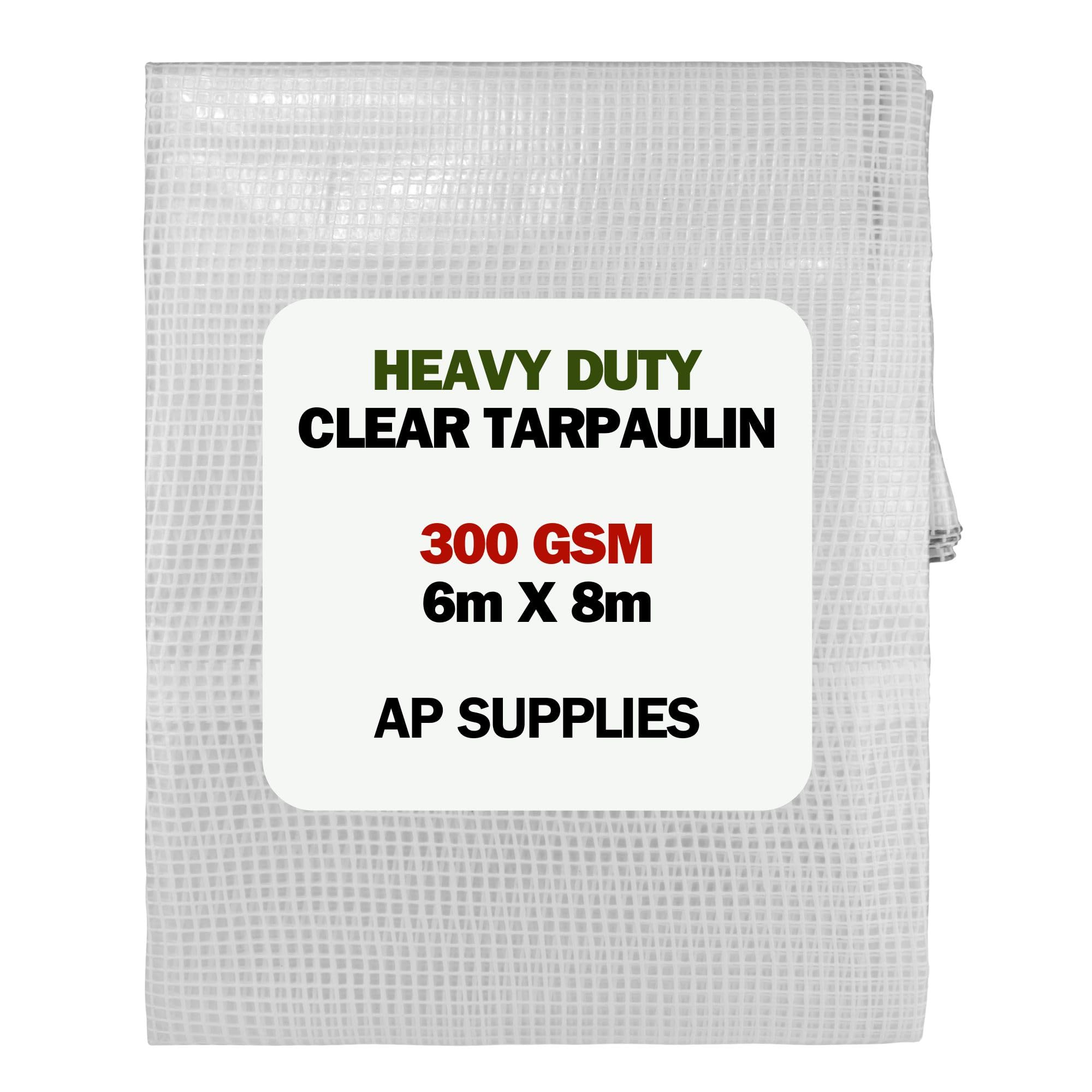 AP Supplies 300gsm Clear Tarpaulin 6m x 8m โ Waterproof, Tear Resistant, UV Protected Ground Sheet Cover for Camping, Construction, Garden & Outdoor Equipment Protection โ image 1