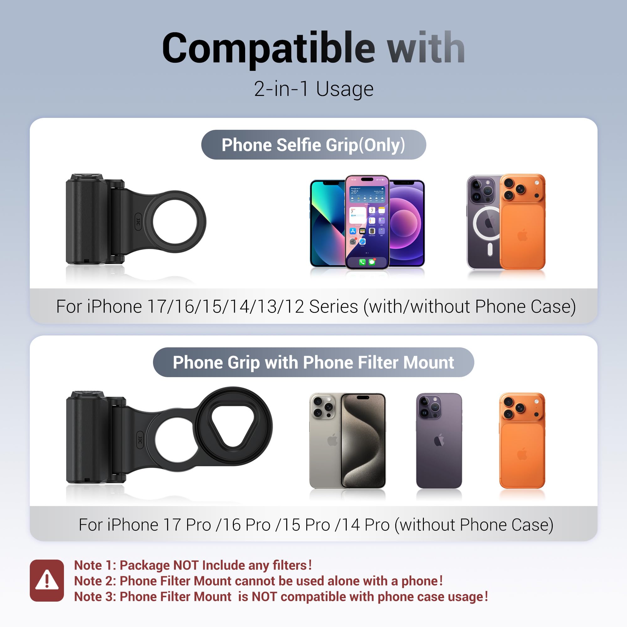 JJC 2-in-1 67-mm-Filteradapter und magnetische Handy-Handschlaufe für iPhone 17/Air, 17 Pro, 16 Pro, 15 Pro, 14 Pro – Halterung 67 mm Filter, Bluetooth-Fernbedienung, Schnappgriff-Ständer