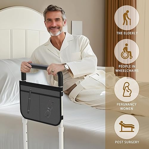 Miniatura 5 de Barandillas de seguridad para adultos mayores, barandilla auxiliar de movilidad de mesita de noche, barra de apoyo médico con bolsillo de