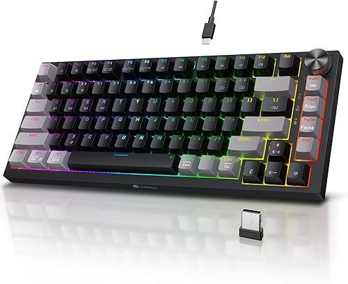KOORUI Teclados para juegos, 82 teclas, teclado mecánico de 26 teclas con retroiluminación RGB, compatible con Bluetooth2.4GhzUSB, batería