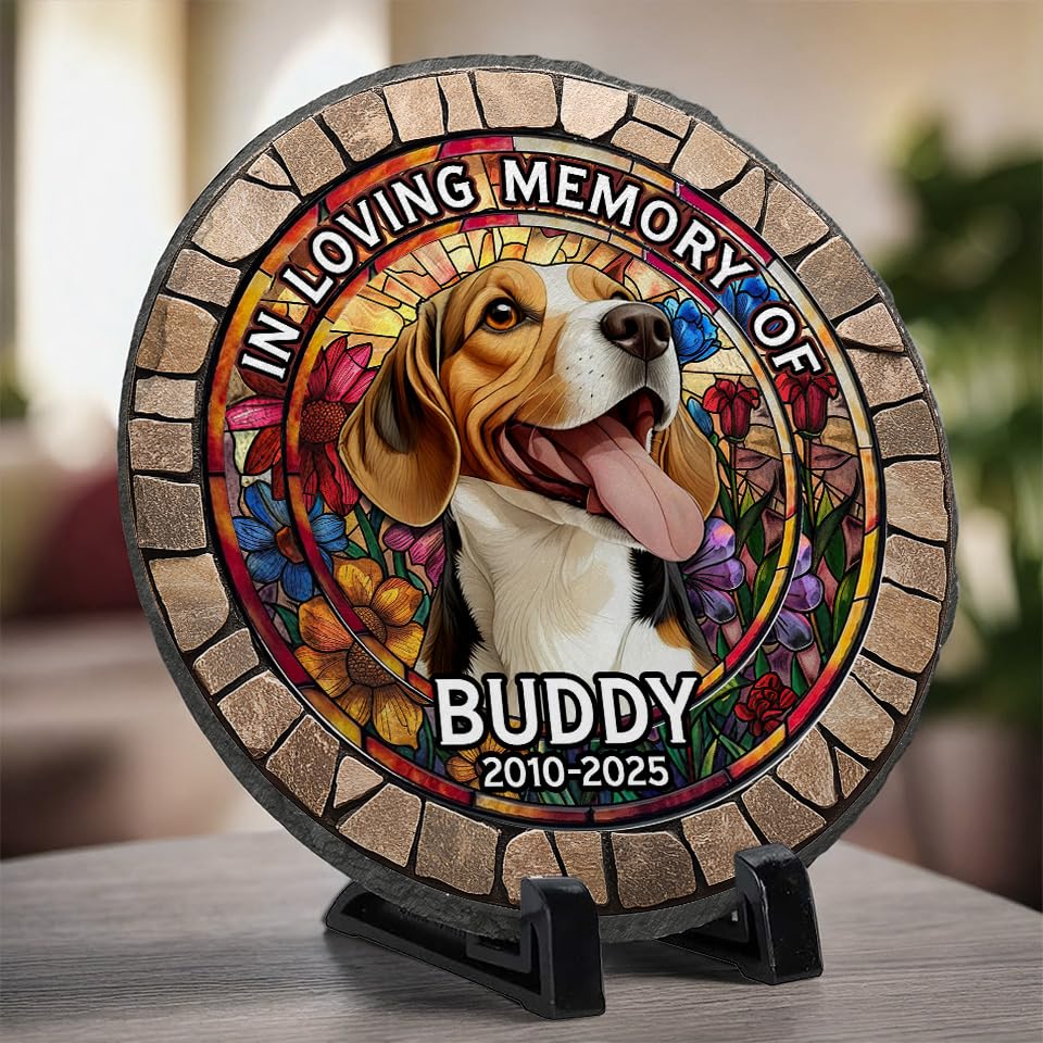 DOPTIKA Custom Photo In Loving Memorial of Dog, Personalized Pet Memorial Stone, Sympathy Gifts for Dog Lovers, Grave Decorations for Cemetery, Dog Remembrance Gift, Dog Memorial Gifts for Loss of Dog