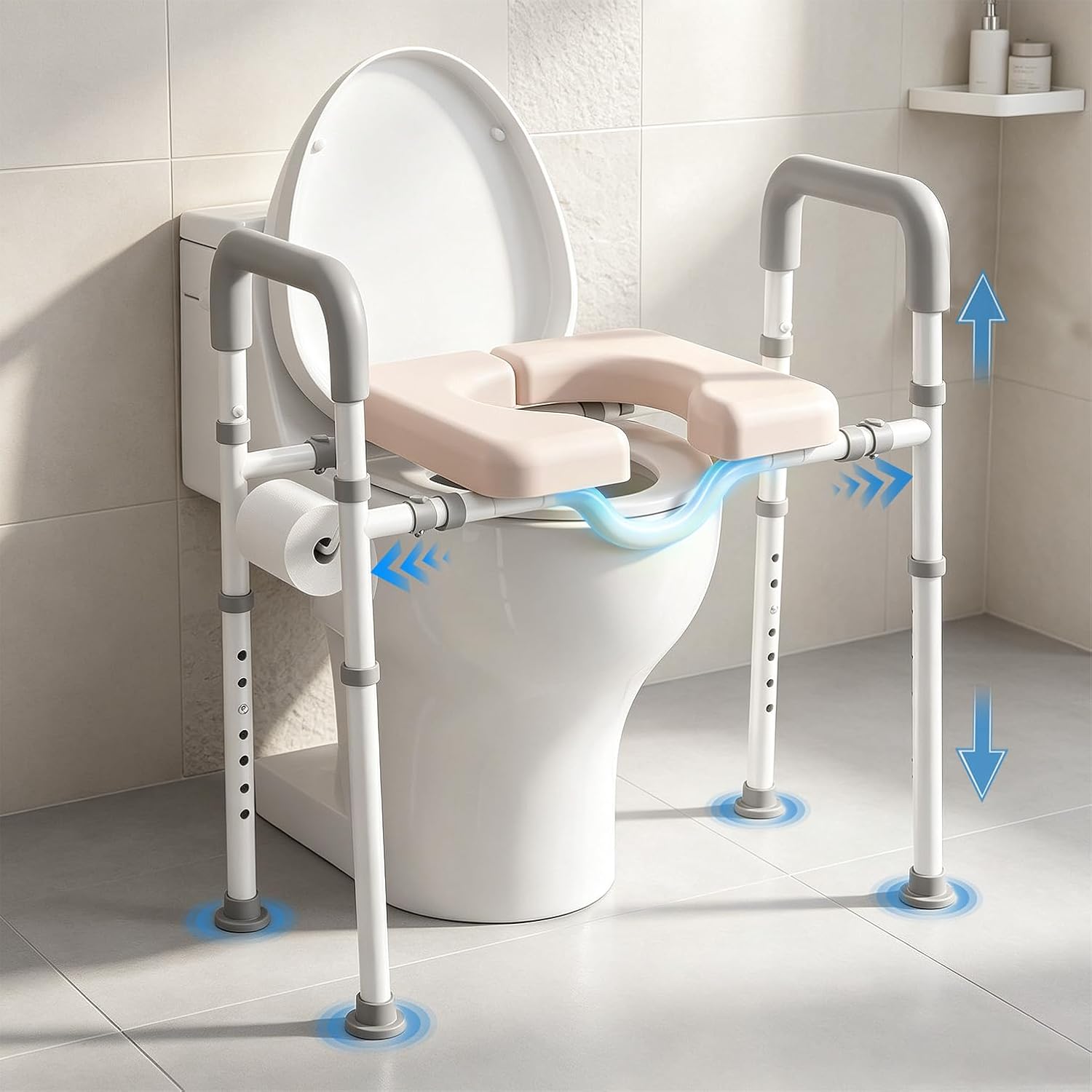 Asiento elevado para inodoro con manijas ajustable