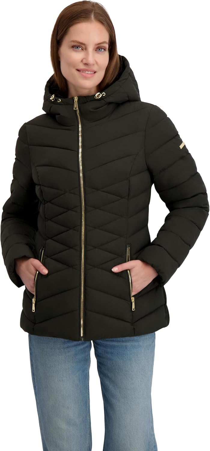 Laundry by Shelli Segal Women's Short Puffer Jacket –stretch Fabric Fitted Winter Coat-mellowpile Lined Hood - Image 4