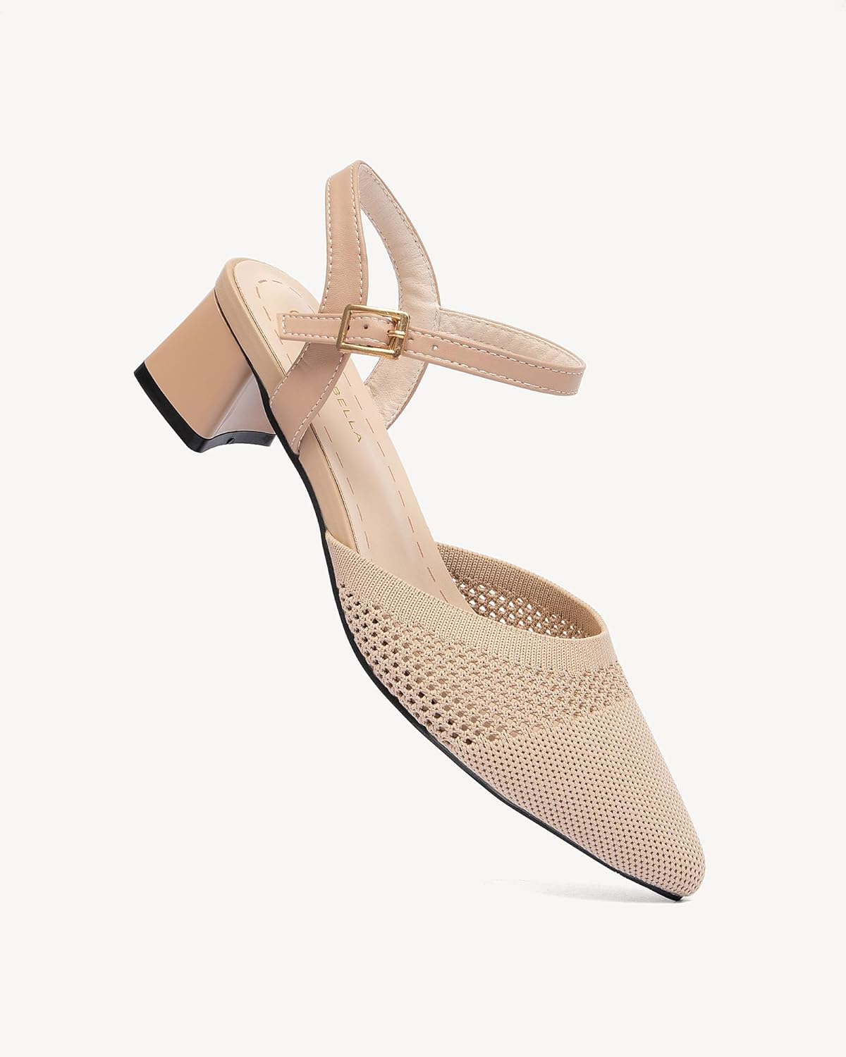 NEWBELLA Women's Knit Pointed Toe Chunky Heel Sandals - Chunky Block Heel Summer Shoes, Breathable Sandals for Business and Daily Wear - Image 5