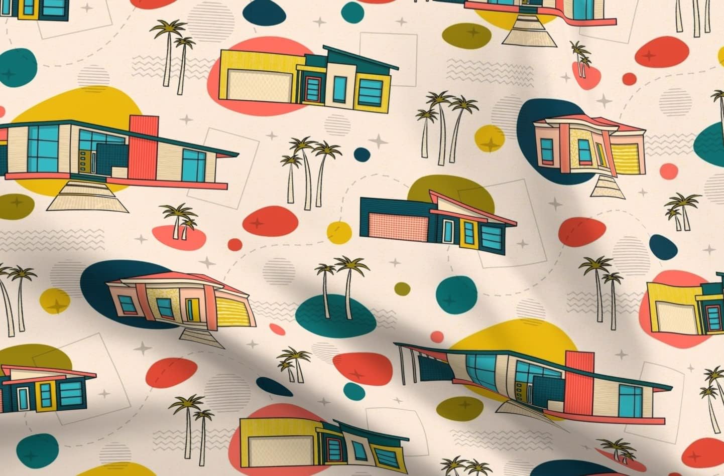 Spoonflower Fabric - Mid Century Modern Architecture Vintage Retro Printed on Organic Cotton Sateen Fabric by The Yard - Sewing Quilting Apparel Home Decor