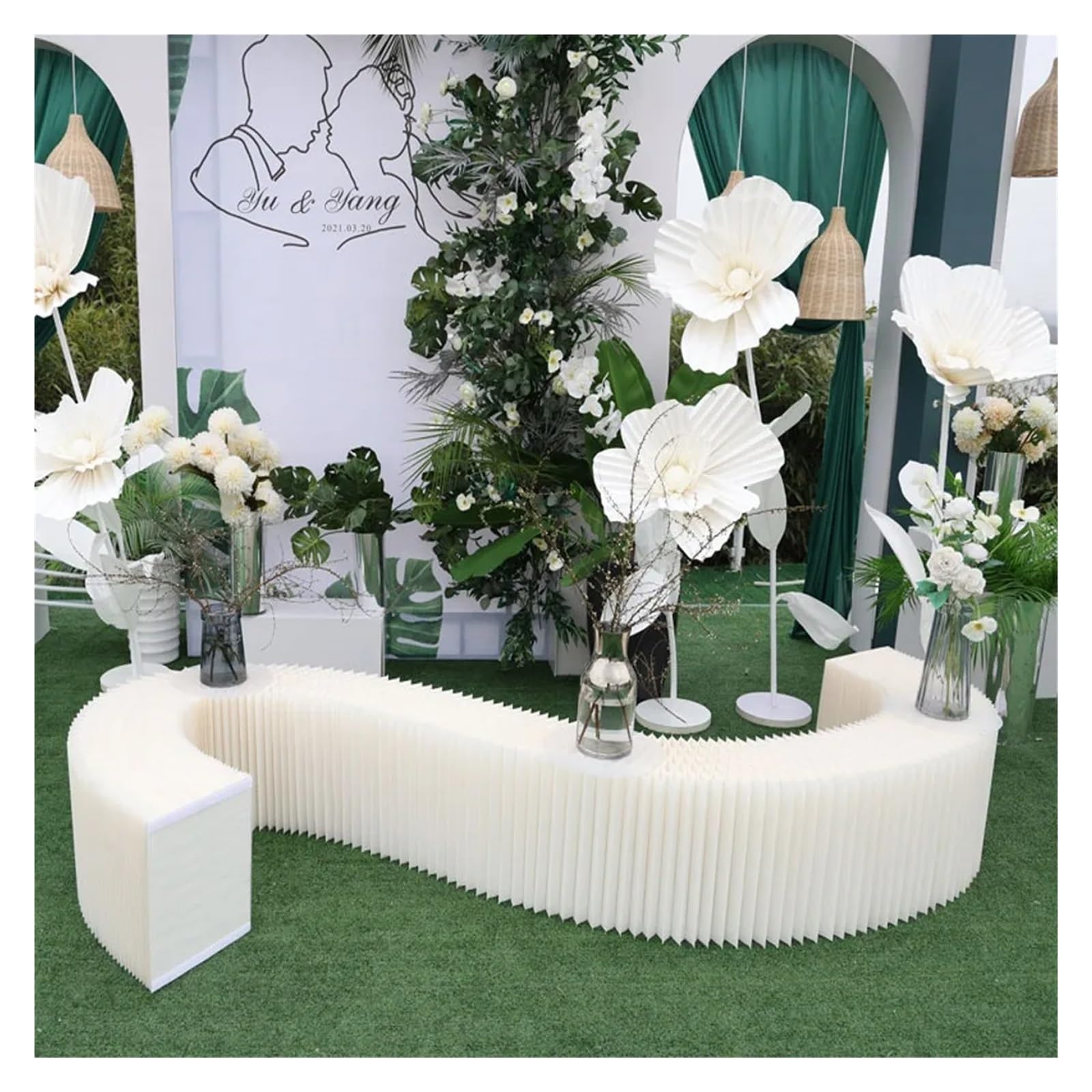Columnas de Papel Plegables Soporte de exhibición plegable versátil de papel, mesa de exhibición de postres de flores, soporte de guía curva de plataforma, diseño de escena de fiesta, decoración de bo