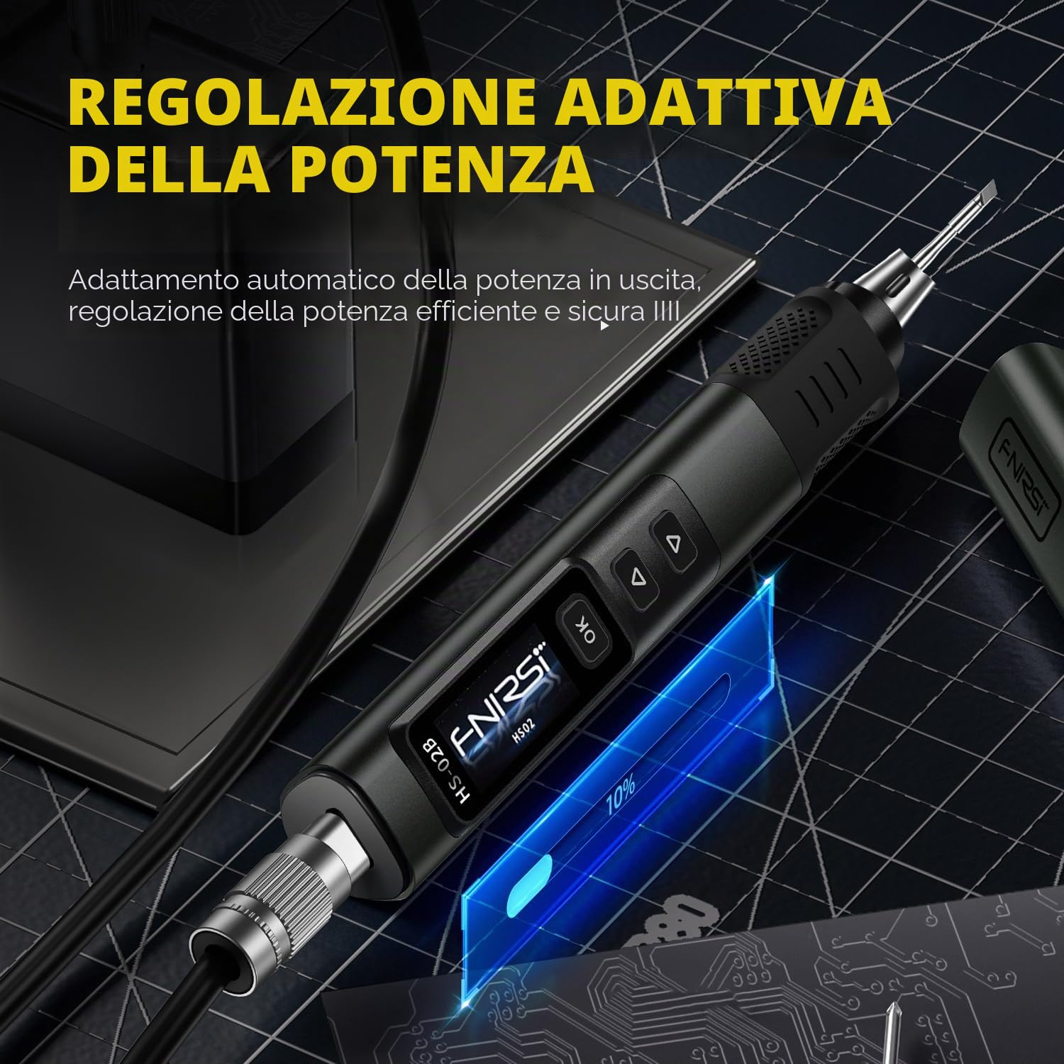 FNIRSI HS-02B - Kit di saldatura portatile con cavo, 100 W, riscaldamento in 2 secondi, 100-450 °C, 3 gruppi di temperature pre-impostate, 3 punte di saldatura 210, penna digitale per saldatura