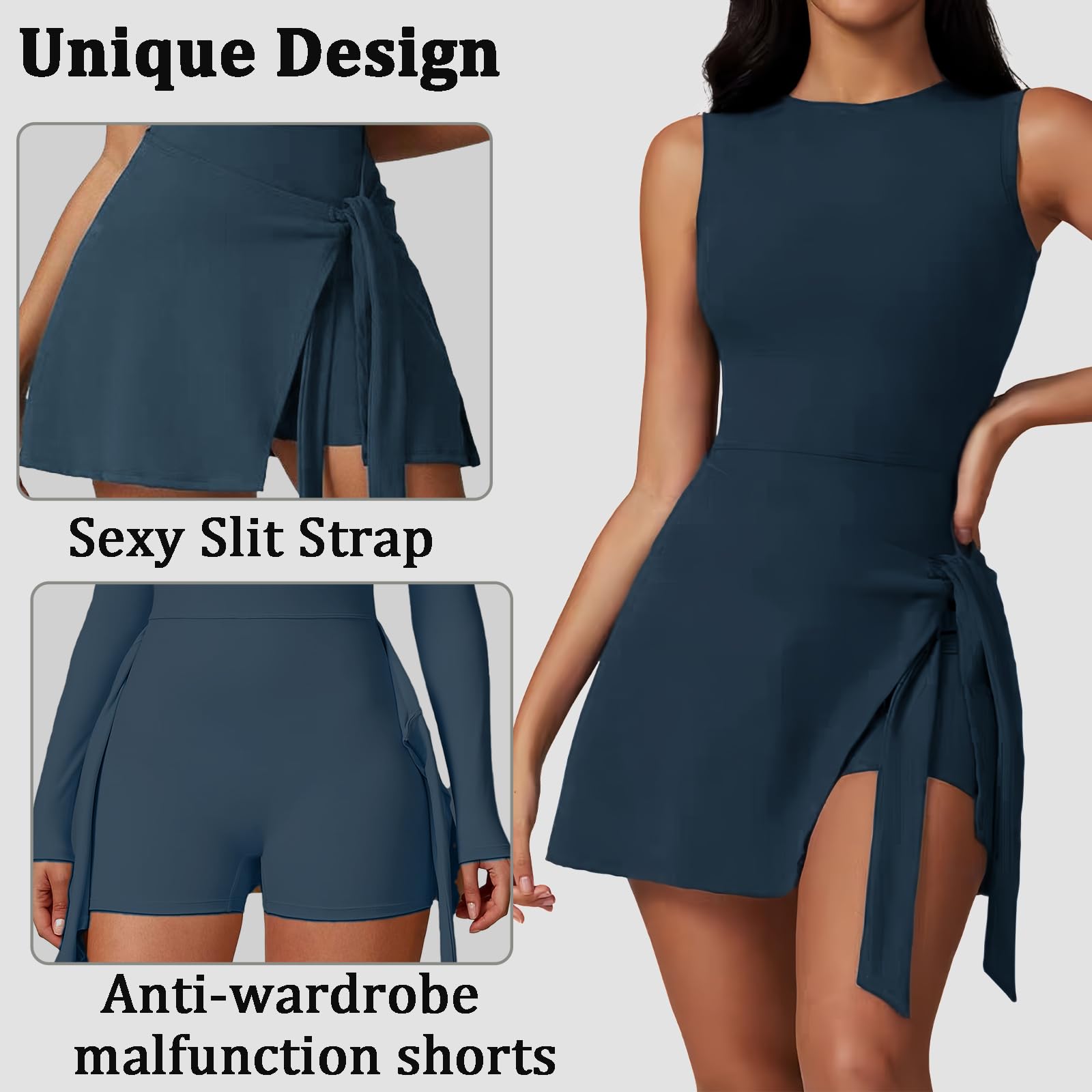Vestidos de Tenis para Mujer Vestido de Entrenamiento de Golf 2 en 1 Mujer sin Mangas Athletic Dress Verano Vestido Deportivo