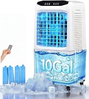 3500 CFM Swamp Cooler Air Conditioners, Evaporative Air Cooler | 10 Gallon Dual Water Tank, 120° Oscillation, 12H Timer, Foldable Design and Remote, Cooling Fan for Room Home,white