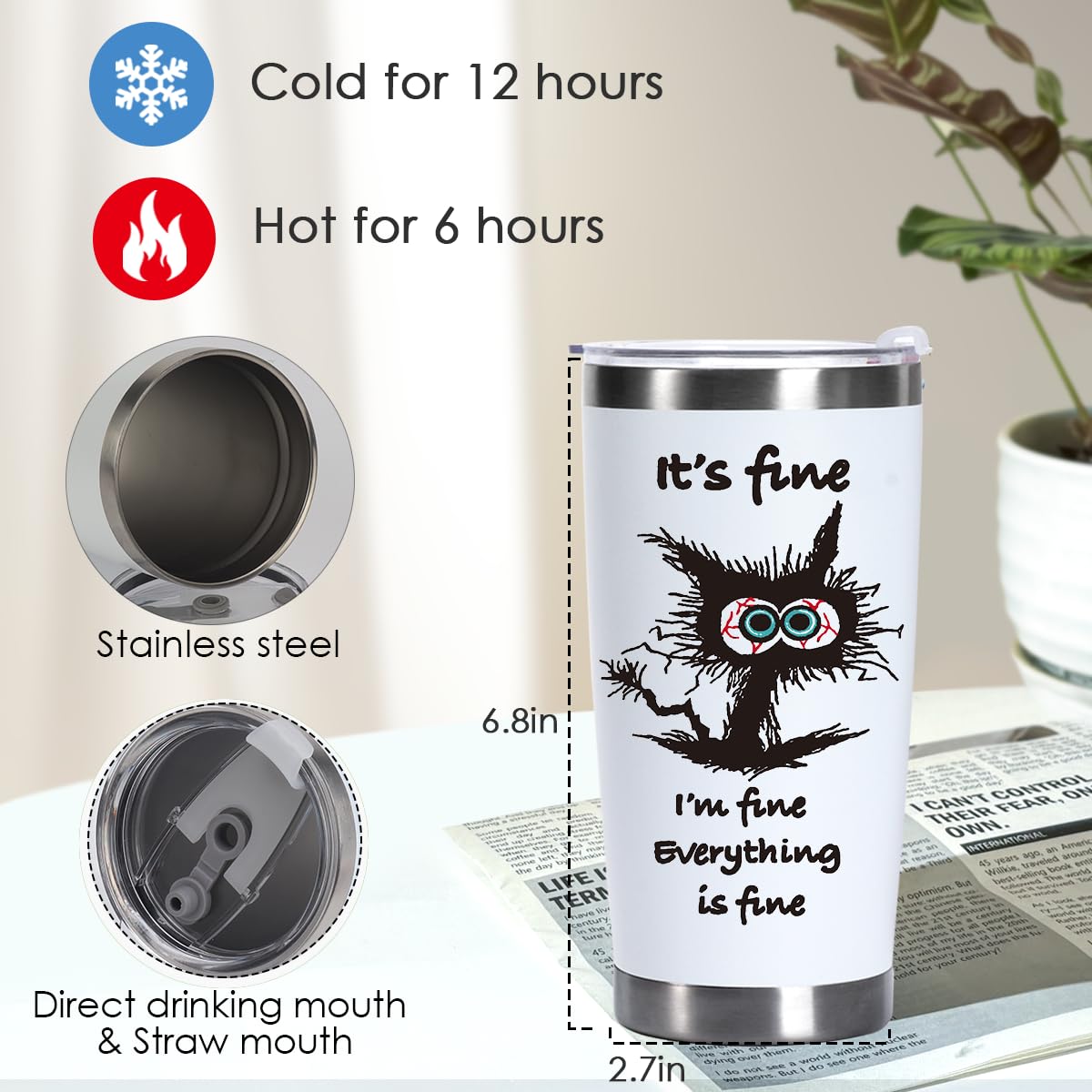 Divertente regalo per gli amanti dei gatti, regalo motivazionale per amici e colleghi, regalo per gli amanti degli animali per compleanno Natale, It's Fine I'm Fine Everything Is Fine