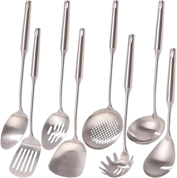 18/10 Stainless Steel Kitchen Utensils Set - 8 PCS All Metal Cooking Spoons