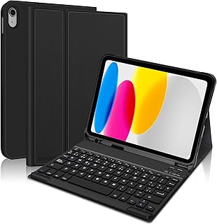 جراب لوحة المفاتيح لجهاز اي باد الجيل العاشر 2022 من جيدمول، جراب اي باد 10.9 بوصة متعددة الزوايا، لوحة مفاتيح أسبانية، بلوتوث لاسلكي قابل للفصل لاي باد الجيل العاشر 10.9 بوصة 2022، أسود، جلد