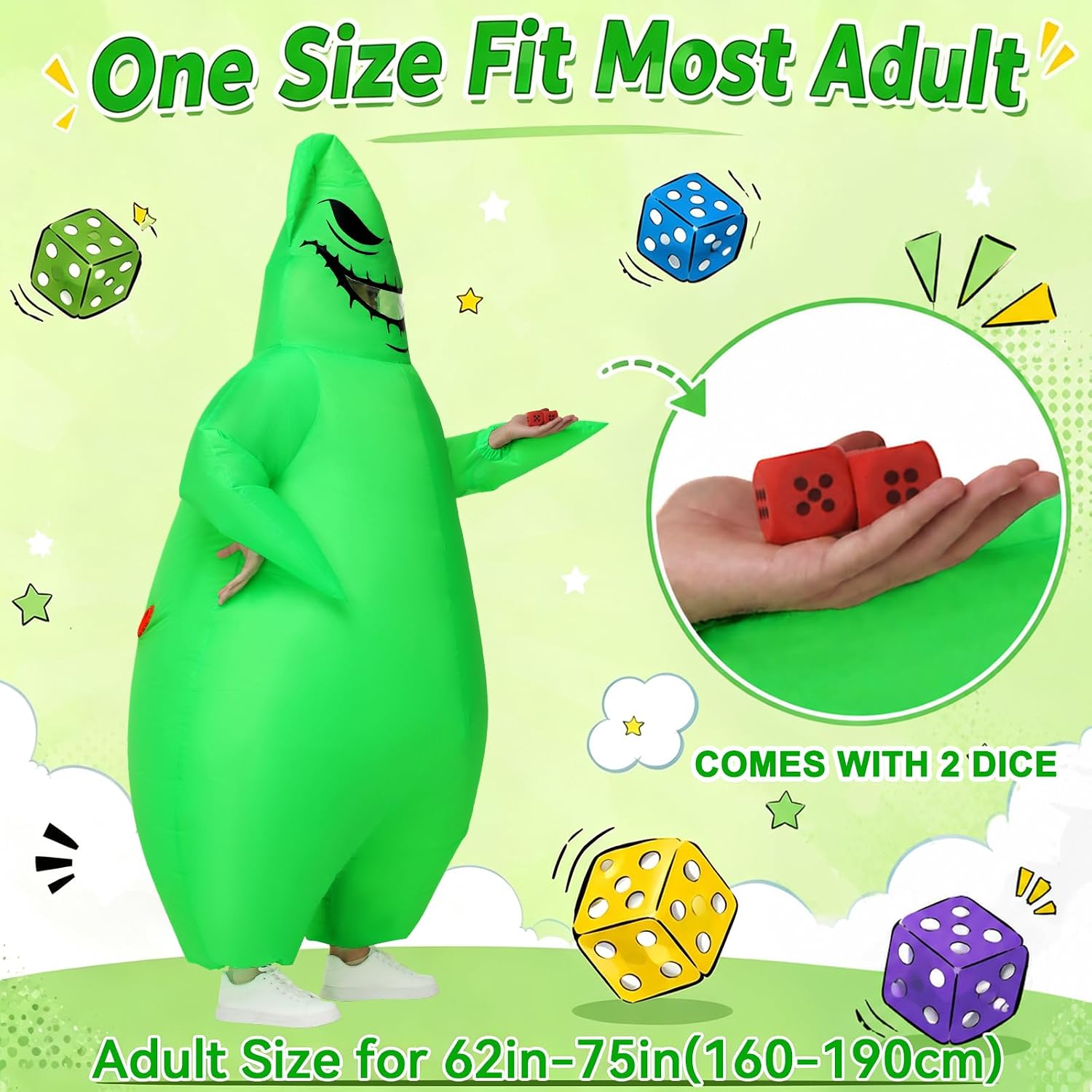 POTOTA Inflatable Costume for Adult,Halloween Costumes Blow Up Green Monster Costumes for Men Women,Cosplay Party