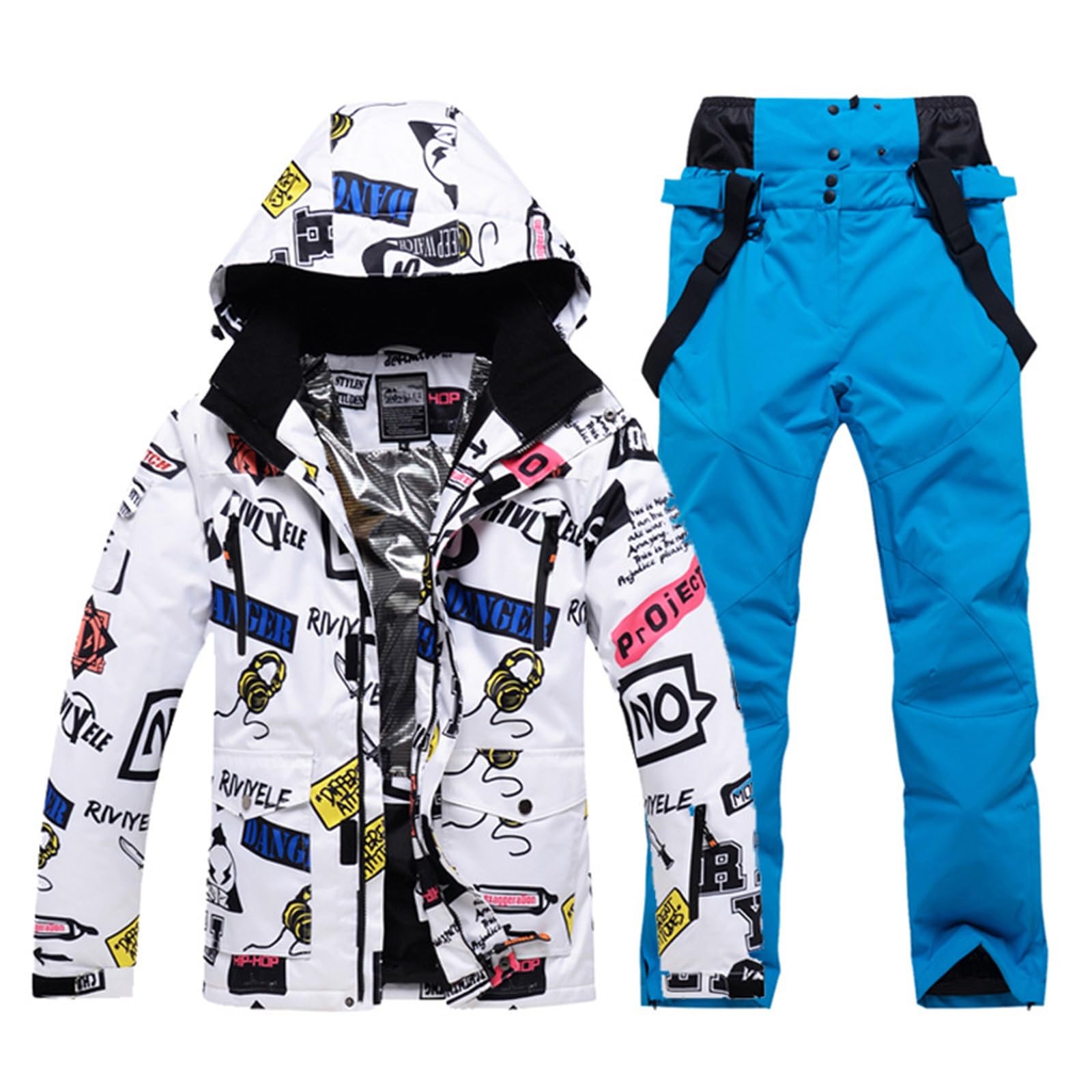 Set di giacca da sci e pantaloni da uomo e donna, per inverno, inverno, caldo, neve, sci, impermeabile, antivento Tuta da sci traspirante per coppie