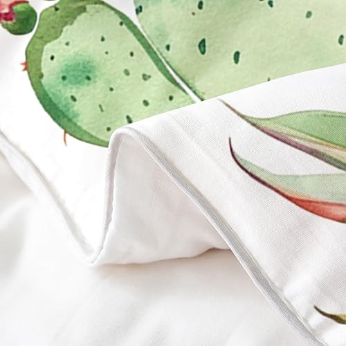 Miniatura 5 de Juego de funda de edredón de algodón con diseño de cactus, tamaño King, para niños y niñas, plantas verdes y suculentas, juego de edredón de algodón