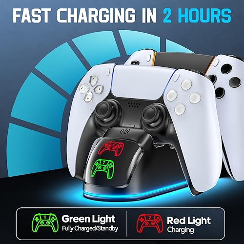 Vista 3 de Cargador de Controlador para PS5, Estación de Carga Dual para PlayStation 5 Dualsense y Edge con Luz RGB, Estación de Carga Rápida de Controlador