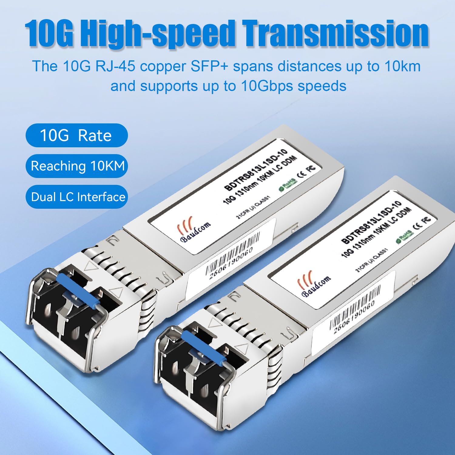 Baudcom 10GBASE-LR SFP+ 10KM Modulo 10G SFP LR Monomodale 2 szt.