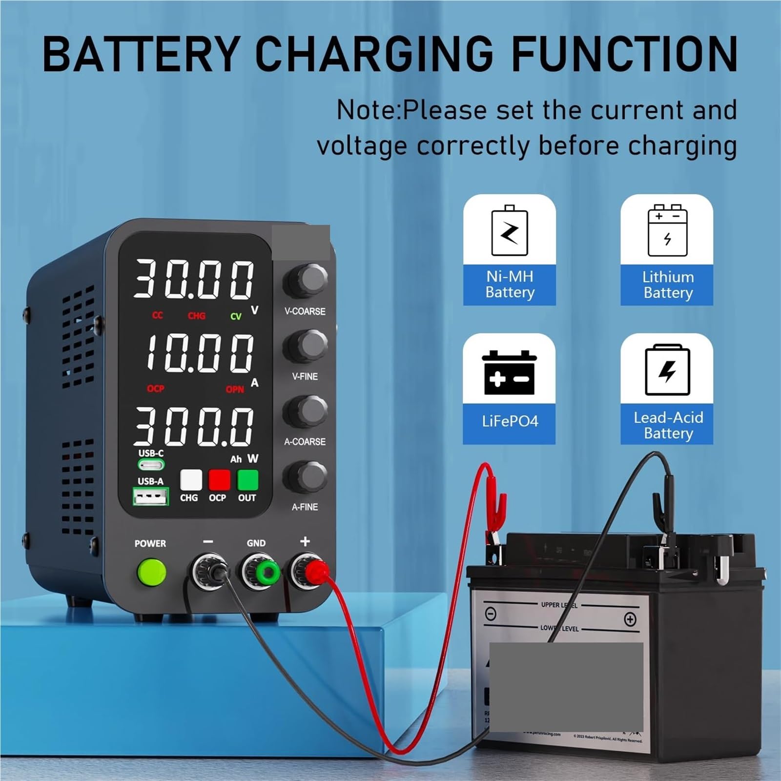 Alimentatore CC variabile, Alimentatore da banco con commutazione di tensione regolabile, carica tipo C, display LED a 4 cifre(60V5A)