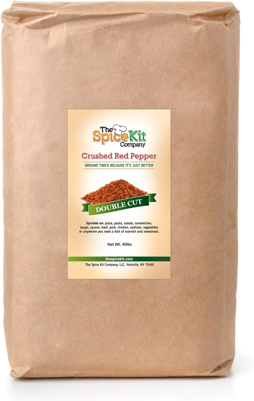 Double Cut Crushed Red Pepper - 50 lbs. - Virtually No Seeds - Red Pepper Flakes - Medium Hot Spice - Great Foodie Gift
