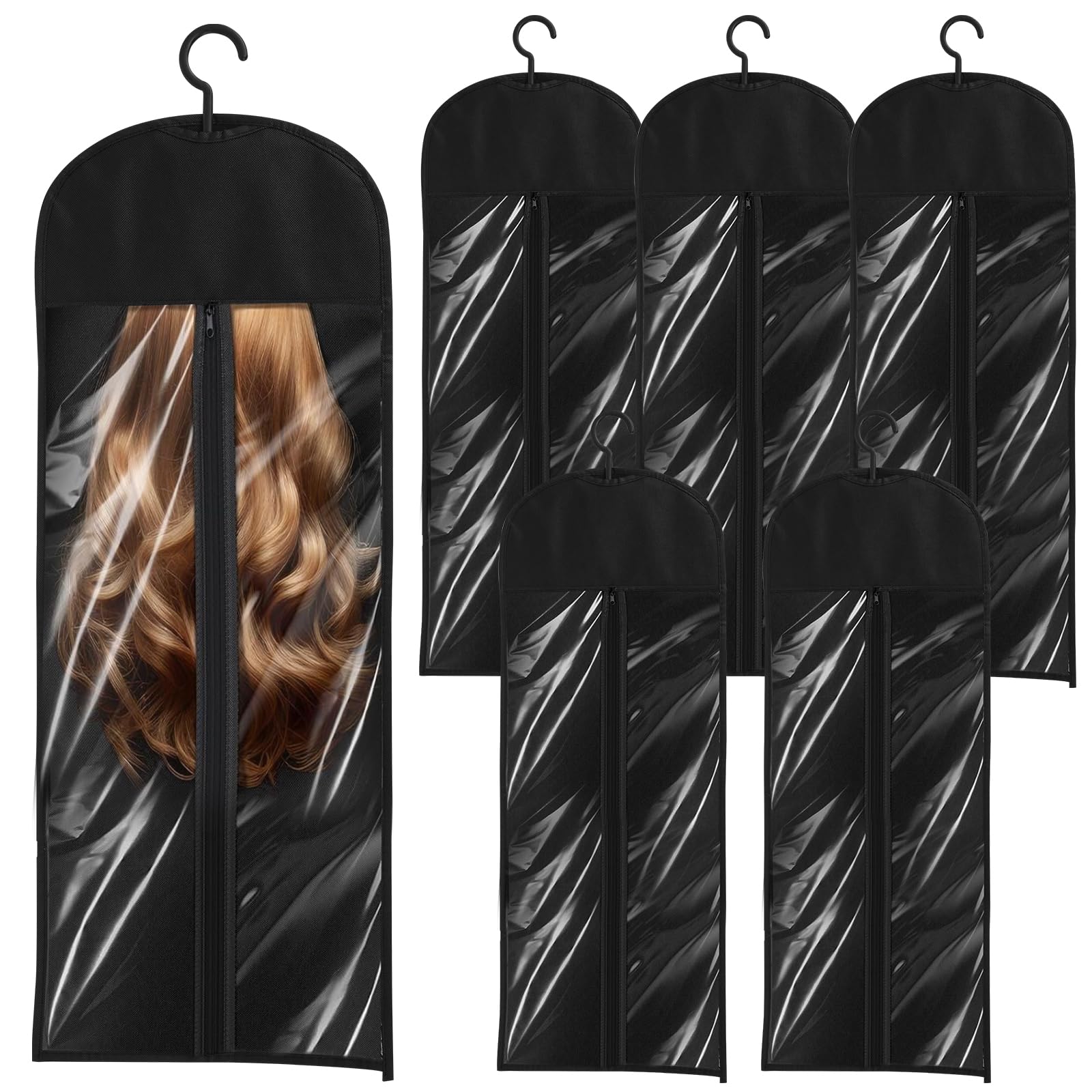 Ktcina 6Pcs 80Cm 6Pcs Hair Extensions Storage Bag With Hanger, 80Cm Waterproof Wig Travel Bags Dustproof Hair Extension Hanger And Bag Long Wig Storage Bags For Multiple Wigs Hairpieces Extensions (6Pcs 80Cm)