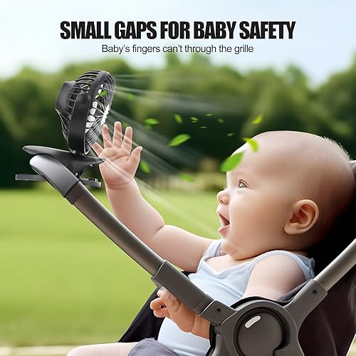 Miniatura 4 de Ventilador de clip portátil que funciona con pilas, mini ventilador de mesa recargable por USB de 3 velocidades con fuerte flujo de aire, rotación