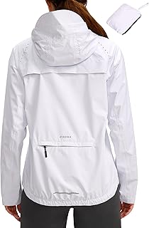 Women's Cycling Rain Jackets Waterproof Windbreaker Lightweight Running Windproof Reflective Jacket Packable Hooded