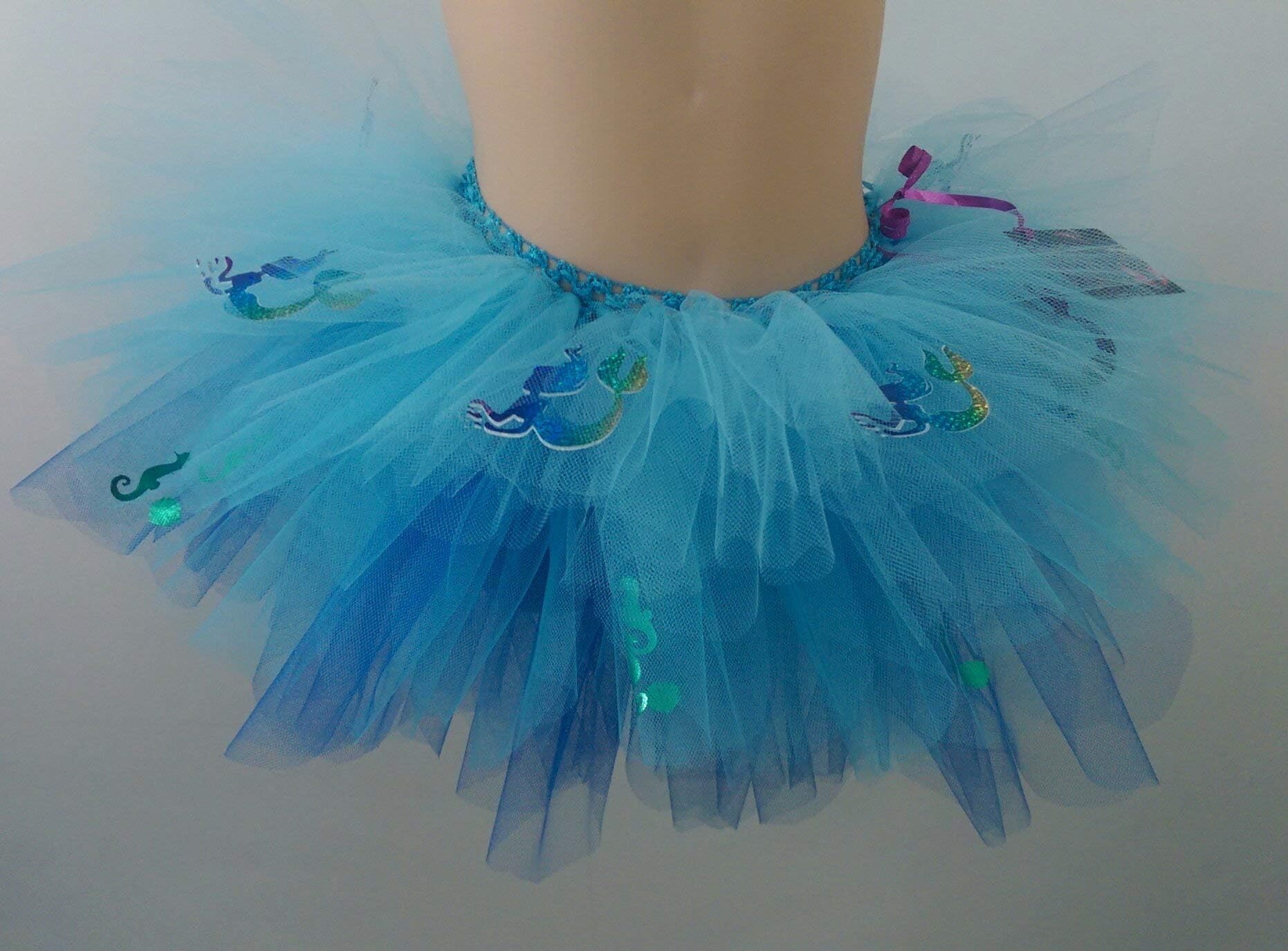 Mermaids and Metallic Green Seahorses Girls Sea of Blues Multi Layered Tutu,Perfect for Dance,Play,Birthday,Photo Shoot,Costume Parties