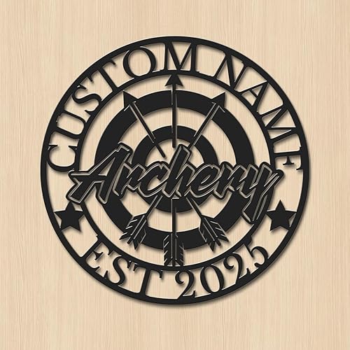 Miniatura 2 de Personalized Archery Metal Wall Art, Custom Name with Bow and Arrow Design, Sports Decor for Game Room, Office and Man Cave (Style-1)
