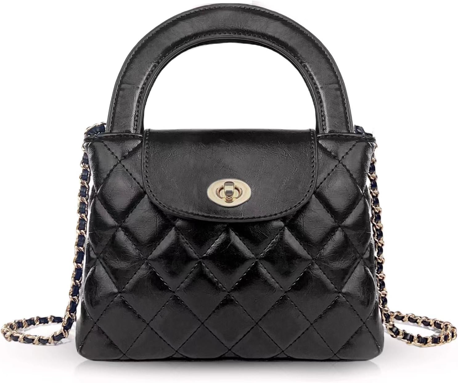 Quilted Crossbody Tote Bags for Women Small Top Handle Purse Trendy Designer Handbag Satchel Tote Shoulder Bag, Black