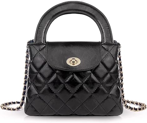 Croer Quilted Crossbody Tote Bags for Women Small Top Handle Purse Trendy Designer Handbag Satchel Tote Shoulder Bag, Black