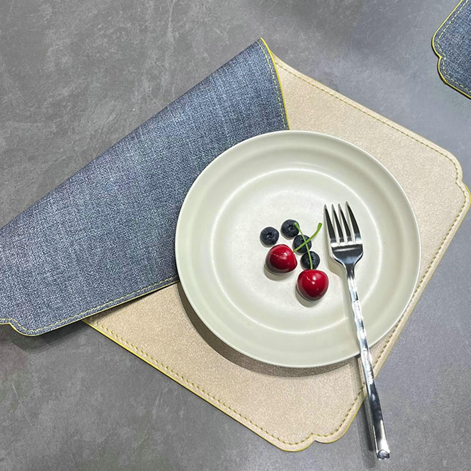 Tisch Platzsets 4 Stück, 30 x 45 cm Blau Beige Rechteck Platzsets Abwaschbar Modern Leder, Rechteck mit Doppelseitigem Bicolor