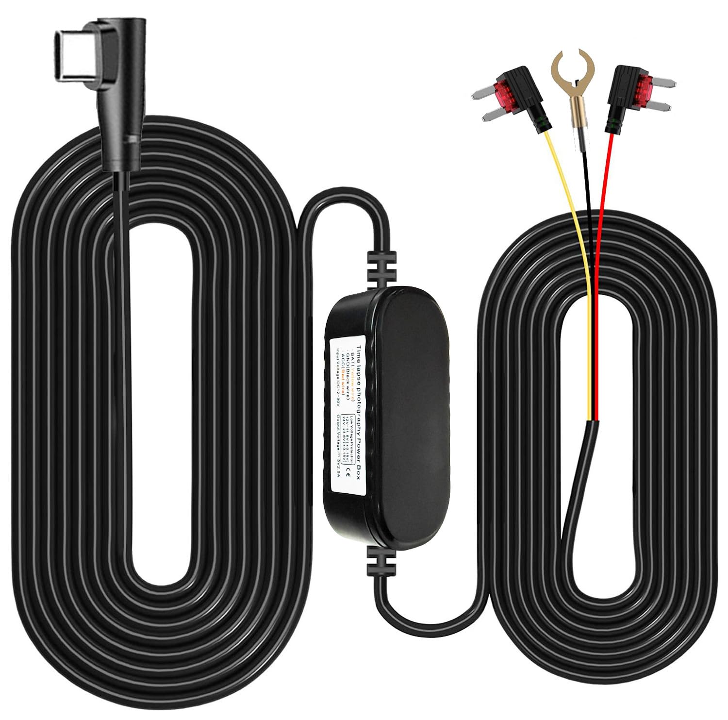 Type C USB Port Dash Cam Hardwire Kit for 24H Parking Monitor/Time-Lapse Recording Converts 12V-24V to 5V/2.5A Car Dash Camera Charger 320cm Cable Kit, Low Voltage Protection