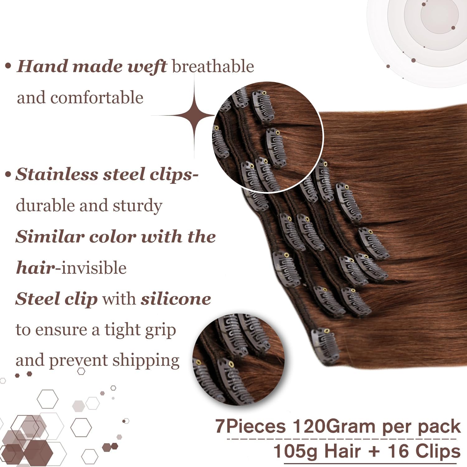 Hetto Clip in Extensions Echthaar Rotbraun 45cm 120g 7pcs - Für Mittellange Haare: Invisible & Seamless für Hochzeit/Party, Volle Abdeckung für Sofortiges Volumen 33