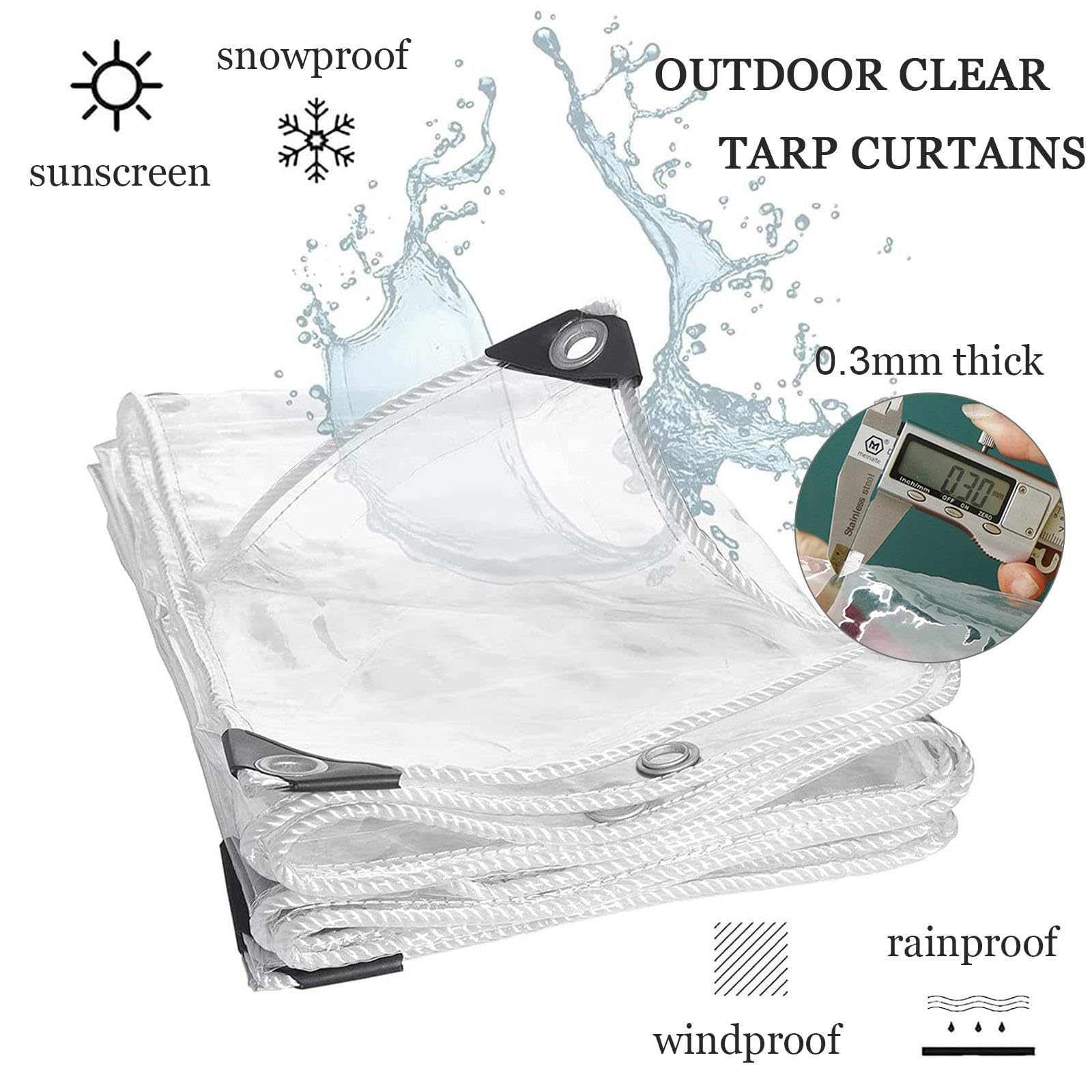 Xrdbfd Outdoor Clear Tarp Curtains with Zipper Door, Transparent Waterproof Tarpaulin Side Panels, Pergola/Gazebo Side Curtains, 0.3mm Partition Rain Curtains,WxH-1.5x2.5m/4.9 * 8.2ft