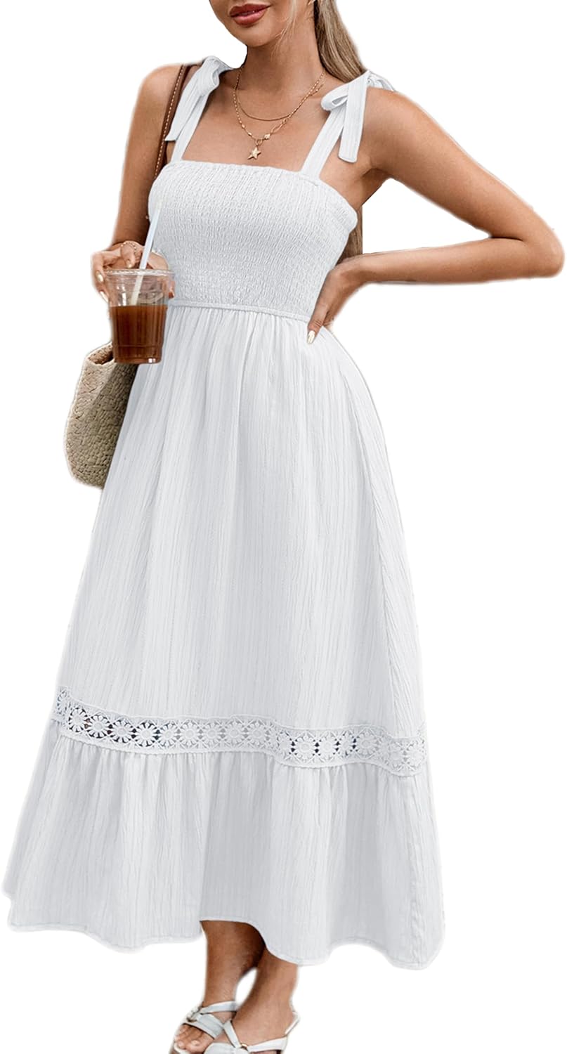 BARASA Women's Summer 2026 Dress Flowy Off Shoulder Spaghetti Strap Easter Boho Beach Vacation Casual Midi Dresses D591