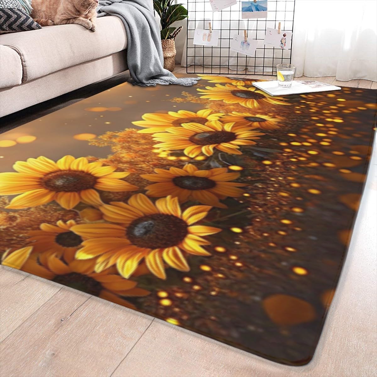 Area Rug,Sunflower Board Non Slip Mat Area Rug Runners Floor Carpet for Kitchen Bedroom Living Room Children's Room Decoration,Farmhouse Decor 2'x3'