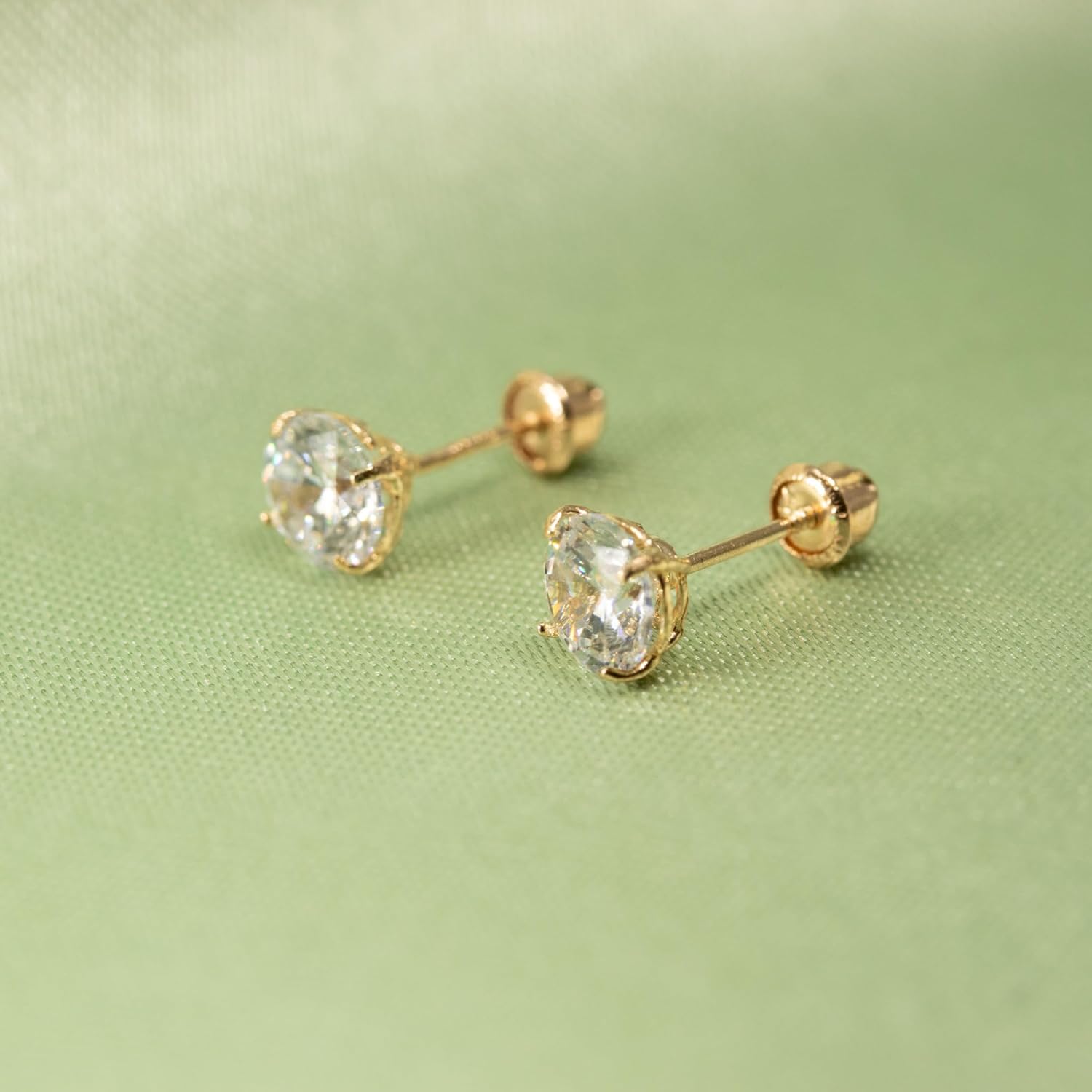 14k Gold Cubic Zirconia Stud Earrings for Women & Men (2mm-6mm Diameter) - CZ Simulated Diamond, Real Solid 14K Gold, Secure Screw Back