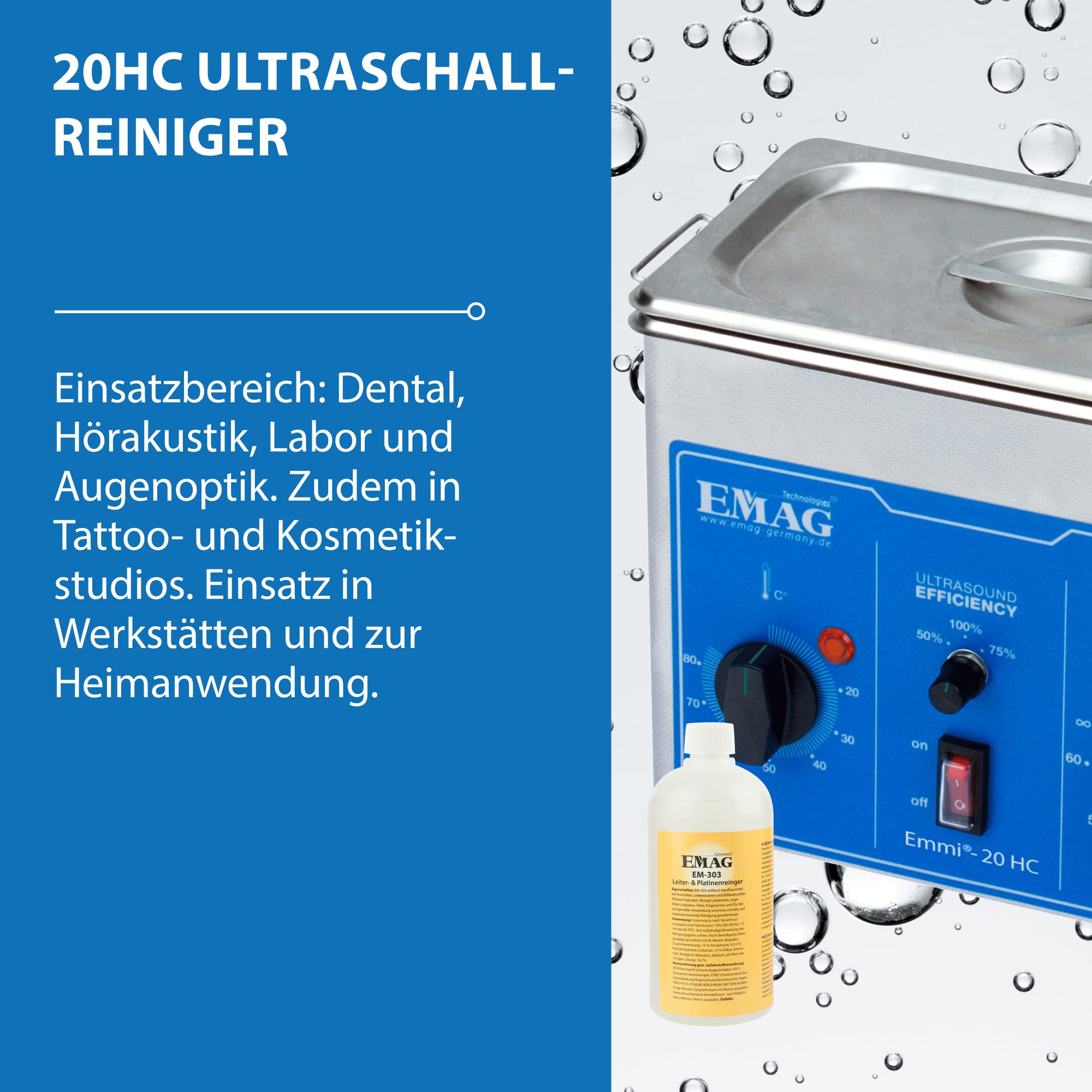 EMAG Ultraschallreiniger Emmi 20HC Platinen-Set I Für Elektrokomponenten & Platinen & auch Schmuck I Ultraschallreinigungsgerät aus Deutschland I 1,5l